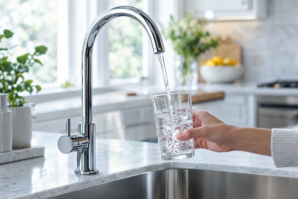 A dedicated drinking-water faucet dispensing clear water